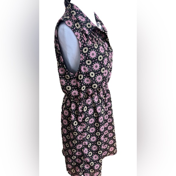 TULLE ANTHROPOLOGIE Black Pink Lime Green Floral Chiffon Casual Dress Medium - Picture 3 of 10